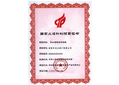 國家火炬計劃項(xiàng)目證書